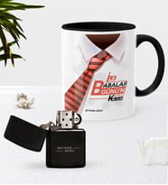 BK Gift Kişiye Özel İlk Babalar Günün Kutlu Olsun Siyah Kupa Bardak Benzinli Çakmak Seti-4 (Model 1)