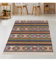 Geometrik Desenli Dijital Baskı Yıkanabilir Kaymaz Taban Etnik Kilim Desen Salon Halı (Kiremit)