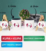 İkili Siyah Siyah İsme Özel Sevgililer Günü Hediyesi Kupa Bardak Anahtarlık
