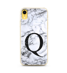 Iphone XR Beyaz Mermer Harf Tasarımlı Telefon Kılıfı Q-Harfi 