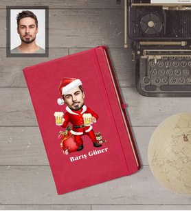 Kişiye Özel Yılbaşı Erkek Karikatürlü Kırmızı Defter Model-7