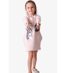 Breeze Kız Çocuk Tunik Tavşan Desenli 1.5-5 Yaş, Bej