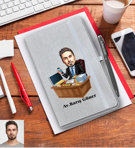Kişiye Özel Avukat Karikatürlü Gri Defter Kalem Hediye Seti Bay-2