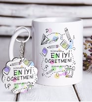 BK Gift Kişiye Özel Dünyanın En İyi Öğretmeni Beyaz Kupa ve Anahtarlık Hediye Seti-8 (Model 1)