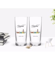 BK Gift Kişiye Özel Renkli Baskılı İstanbul Tasarımlı Turistik İkili Rakı Bardağı Seti-3 (Beyaz)