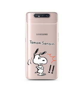 Snoopy Tasarımlı Süper Şeffaf Silikon Telefon Kılıfı Samsung A80