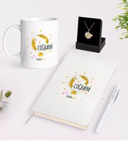 BK Gift Kişiye Özel Coğrafya Öğretmeni Beyaz Kupa Defter Kalem ve İsimli Papatya Kolye Hediye Seti-3 (Model 1)