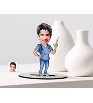 BK Gift Kişiye Özel Erkek Doktor Karikatürlü Ahşap Biblo Model-3 (Beyaz)