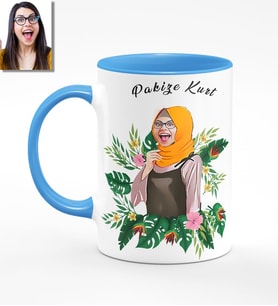 BK Gift Kişiye Özel Türbanlı Karikatürlü Mavi Kupa Bardak 39m725