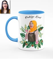 BK Gift Kişiye Özel Türbanlı Karikatürlü Mavi Kupa Bardak 39m725