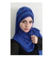 Kadın Tesettür Hazır Üç Bantlı Titi Şal (Mavi)