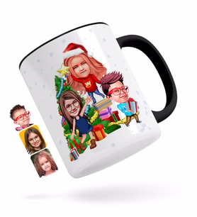 BK Gift Kişiye Özel Yeni Yıl 3 Kardeş Karikatürlü Siyah Kupa Bardak-1