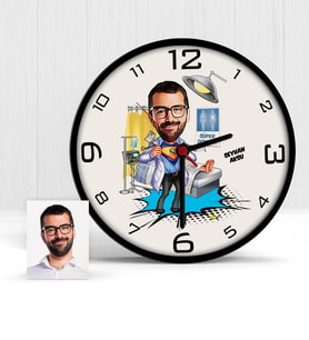 BK Gift Kişiye Özel Doktor Karikatür Ahşap Duvar Saati  1