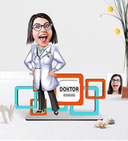 BK Gift Kişiye Özel Bayan Doktor Karikatürlü 3D Ahşap Masa İsimliği