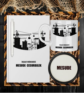 Kişiye Özel İnşaat Mühendisi Tasarım Defter Kalem Kupa Ve Bardak Altlığı Hediye Seti 81413