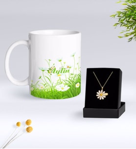 BK Gift Kişiye Özel Papatya Temalı Kupa Ve Papatya Kolye Hediye Seti-6 (Model 1)