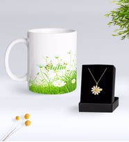 BK Gift Kişiye Özel Papatya Temalı Kupa Ve Papatya Kolye Hediye Seti-6 (Model 1)