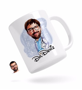 BK Gift Kişiye Özel Erkek Doktor Karikatürlü Beyaz Kupa Bardak-8