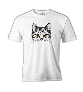 Kedi - Yüz Beyaz Erkek Tshirt