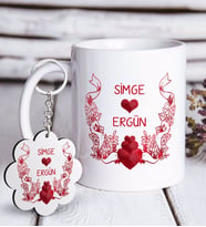 BK Gift Kişiye Özel Sevgililer Günü Beyaz Kupa ve Anahtarlık Hediye Seti-53 (Model 1)