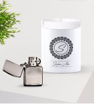 BK Gift Kişiye Özel İsimli Silver Benzinli Metal Çakmak ve Seramik Kül Tablası Seti-2 (Model 1)