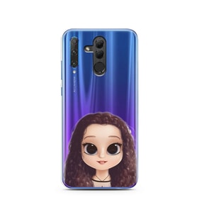 Kıvırcık Saçlı Kız Tasarımlı Süper Şeffaf Silikon Telefon Kılıfı Huawei Honor 20