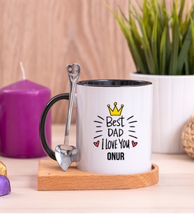 Best Dad Ahşap Altlıklı Siyah Kupa Bardak