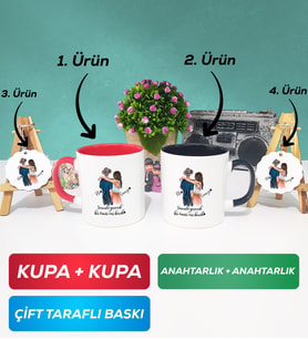 İkili Kırmızı Siyah Sevgiliye Hediye Bir Ömür Sevgililer Günü Hediyesi Kupa Bardak Anahtarlık Hediye Seti