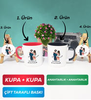 İkili Kırmızı Siyah Sevgiliye Hediye Bir Ömür Sevgililer Günü Hediyesi Kupa Bardak Anahtarlık Hediye Seti