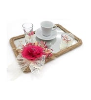 Lora Davet Damat Kahve Fincanı Tepsisi Dikdörtgen (1 Adet) Fushia - 54197