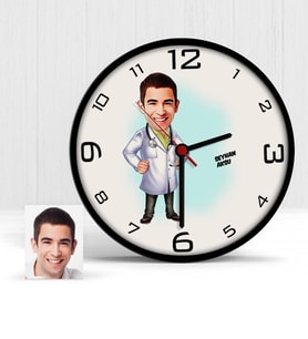 BK Gift Kişiye Özel Doktor Karikatür Ahşap Duvar Saati  3