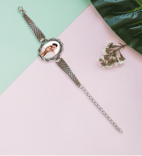 BK Gift Kişiye Özel Fotoğraflı Otantik Gümüş Yaldız Bileklik Model 6