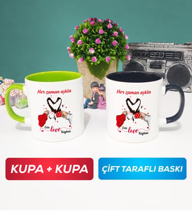 İkili Sevgiliye Sevgililer Günü Hediyesi 10 Kupa Bardak Yeşil Siyah