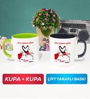 İkili Sevgiliye Sevgililer Günü Hediyesi 10 Kupa Bardak Yeşil Siyah