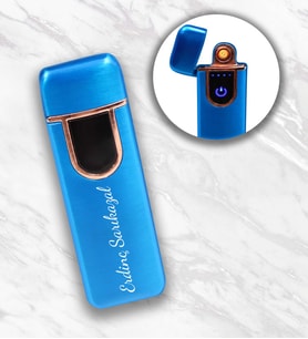 Kişiye Özel USB Şarjlı Kapaklı Dokunmatik Mavi Elektronik Çakmak