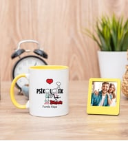 Psikolojik Danışman Sarı Kupa Bardak ve Sarı Mini Fotoğraf Çerçevesi