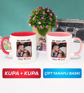 İkili Sevgiliye Sevgililer Günü Hediyesi 9 Kupa Bardak Kırmızı Pembe