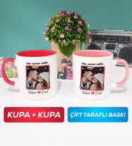 İkili Sevgiliye Sevgililer Günü Hediyesi 9 Kupa Bardak Kırmızı Pembe