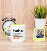 Baba Kelime Anlamı Yeşil Kupa Bardak ve Yeşil Mini Fotoğraf Çerçevesi