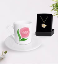 BK Gift Kişiye Özel En İyi Öğretmen Türk Kahvesi Fincanı ve İsimli Papatya Kolye Hediye Seti-14 (Model 1)
