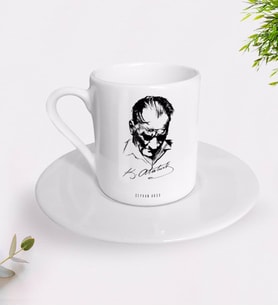 BK Gift Kişiye Özel Atatürk Temalı Türk Kahvesi Fincanı-28 (Beyaz)