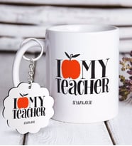 BK Gift Kişiye Özel Öğretmenimi Seviyorum Beyaz Kupa ve Anahtarlık Hediye Seti-3 (Model 1)
