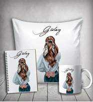 Kişiye Özel Kız Karakter Yastık & Kupa & Defter
