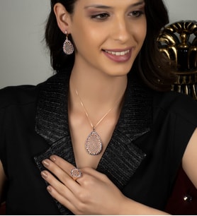 Gümüş Zirkon Taşlı Damla Tasarım Abiye Günlük Set (Rose)