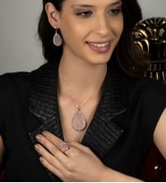 Gümüş Zirkon Taşlı Damla Tasarım Abiye Günlük Set (Rose)