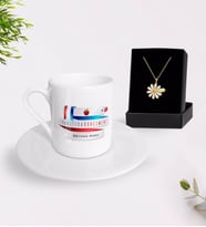 BK Gift Kişiye Özel Fransızca Öğretmeni Türk Kahvesi Fincanı ve İsimli Papatya Kolye Hediye Seti-2 (Model 1)