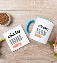 Arkadaş Kelime Anlamı Mavi Kupa Bardak Ve Bardak Altlığı Seti