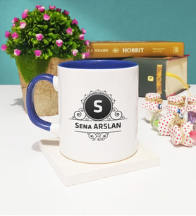 Baş Harf ve İsim Soyisim Tasarımlı Kişiye Özel Baş Harf ve İsim Soyisim Yazılı Kupa Bardak Lacivert