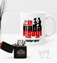 BK Gift Kişiye Özel En Yakışıklı Baba Adayı Benzinli Çakmak ve Kupa Seti (Model 1)