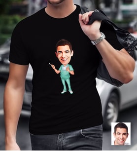 BK Gift Kişiye Özel Bay Cerrah Karikatürlü Siyah T-Shirt